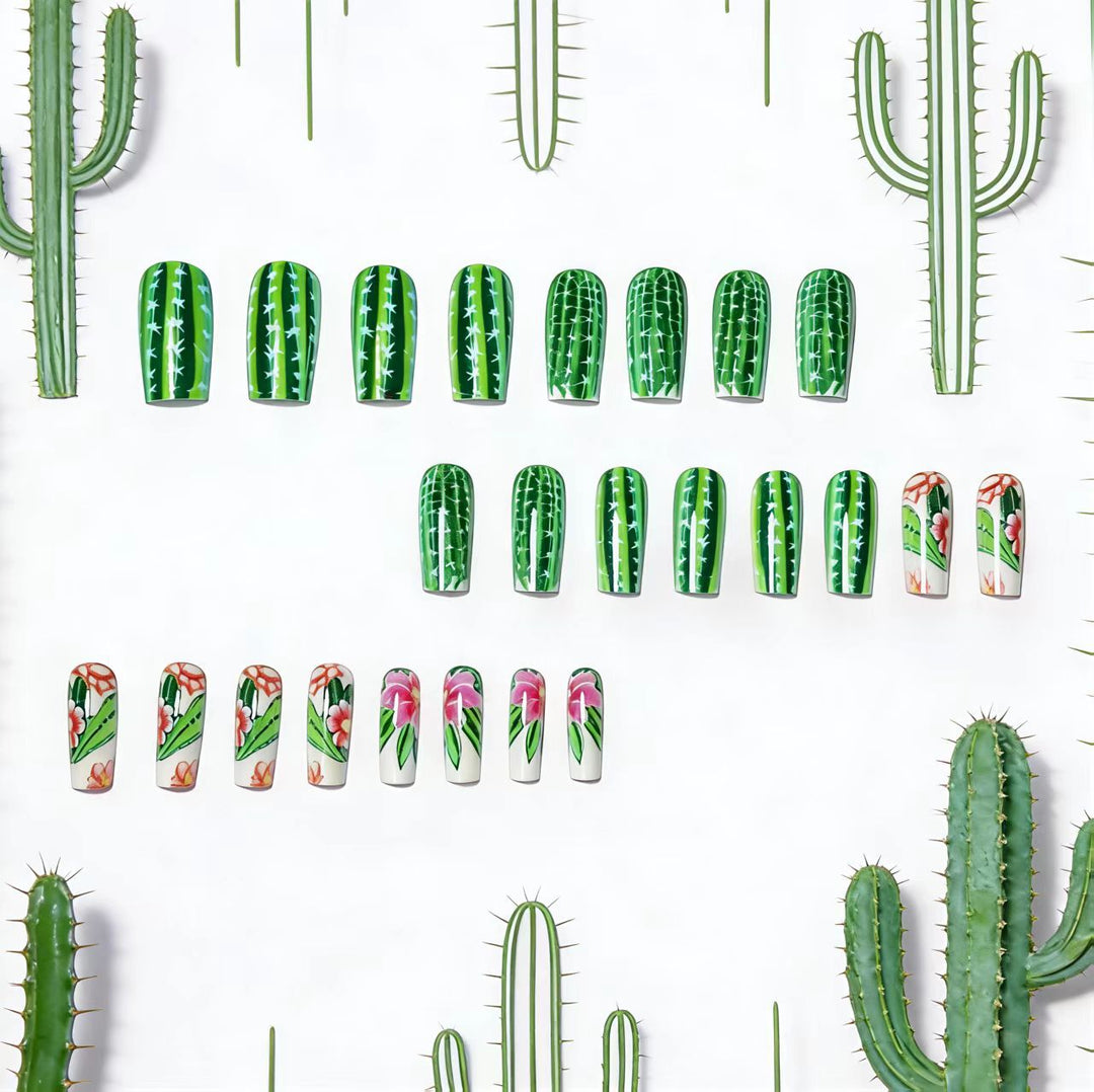 Artificial nails with blooming cactus design Kalsten