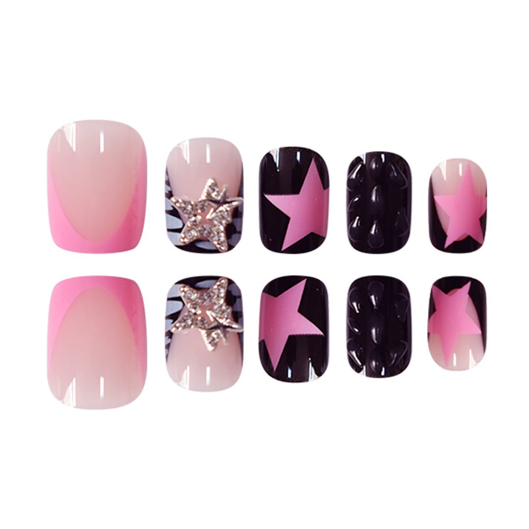 Artistic Press-On Nail Set with Star and Glitter Accents Kalsten