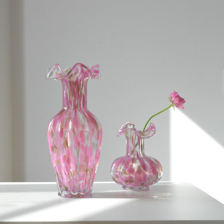 Handblown Ruffled-Rim Bulbous Art Glass Bud Vase Kalsten