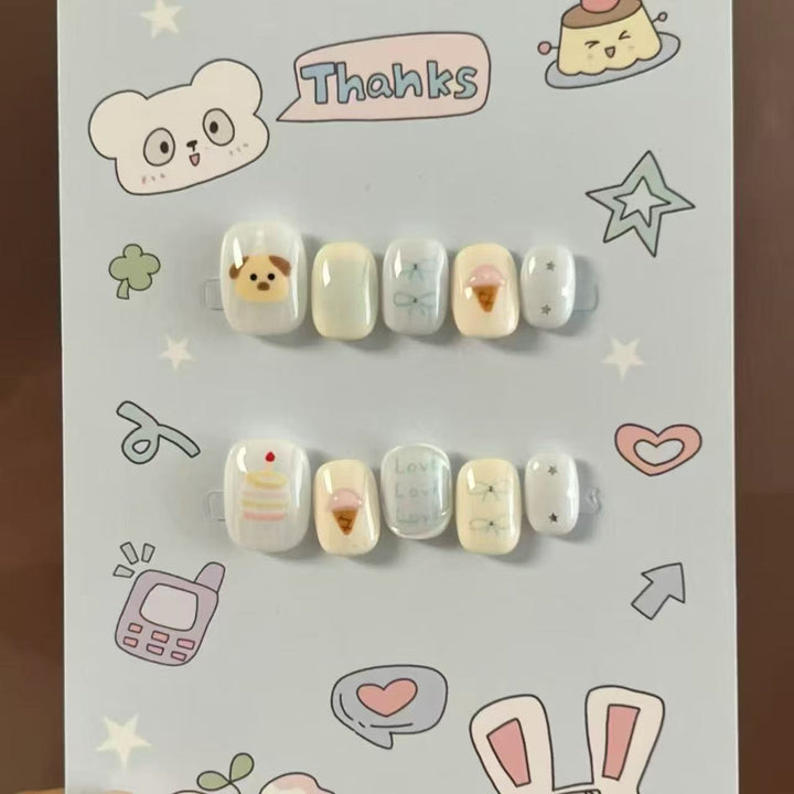 Artistic Cat-Themed Press-On Nail Art Set Kalsten