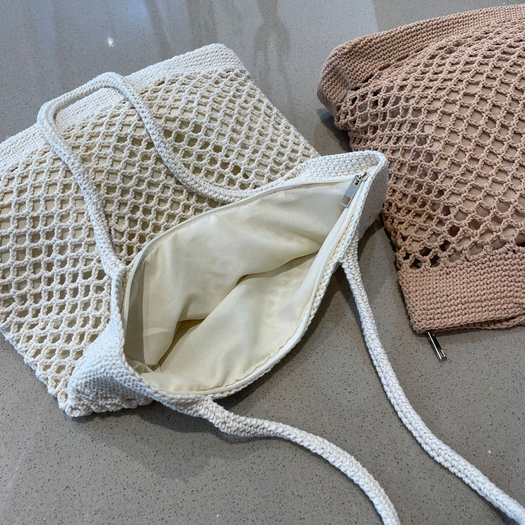 Hand-knotted shopping bag in modern net design Kalsten