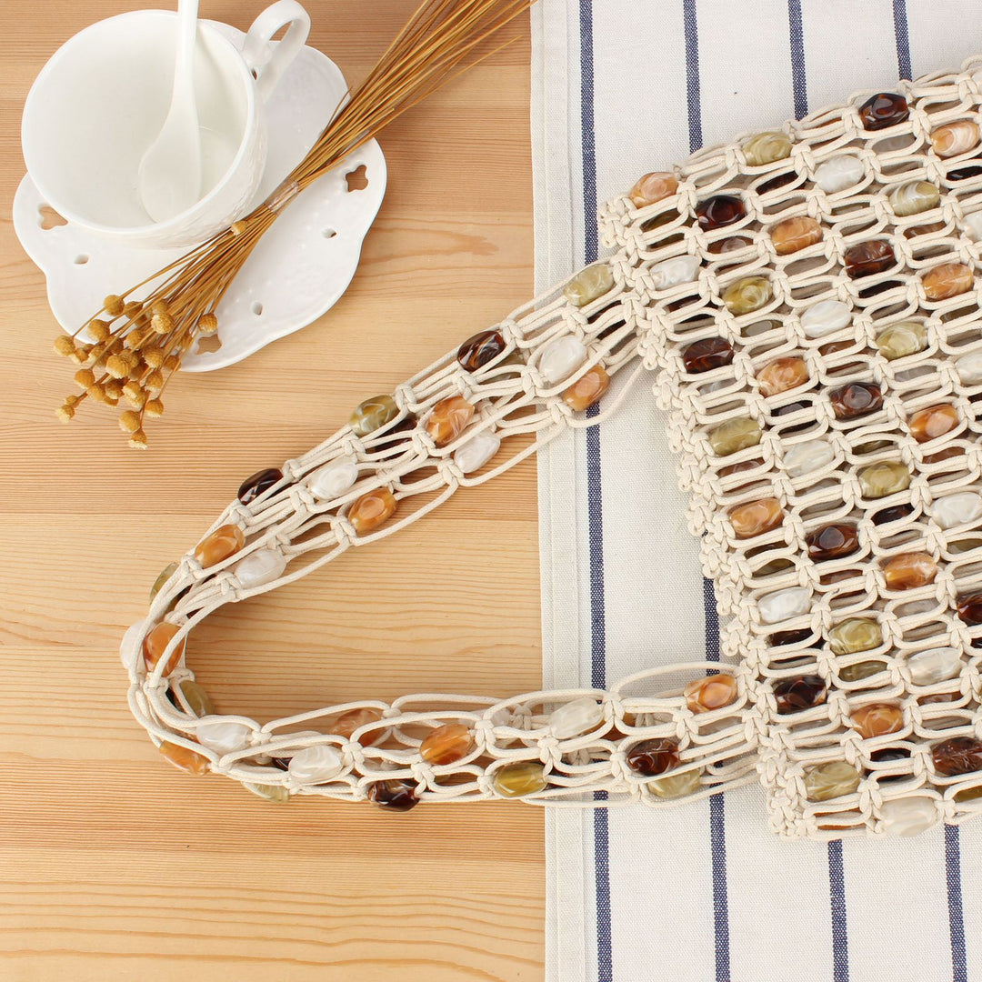 Hand-knotted basket bag with colorful beads Kalsten