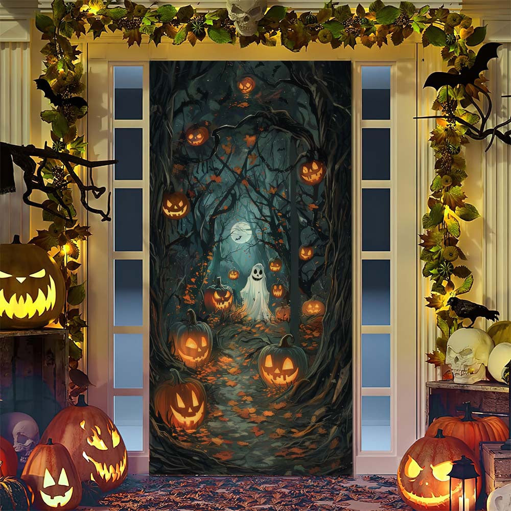 Halloween door poster with large-format Grim Reaper illustration and reusable PVC tarp fabric