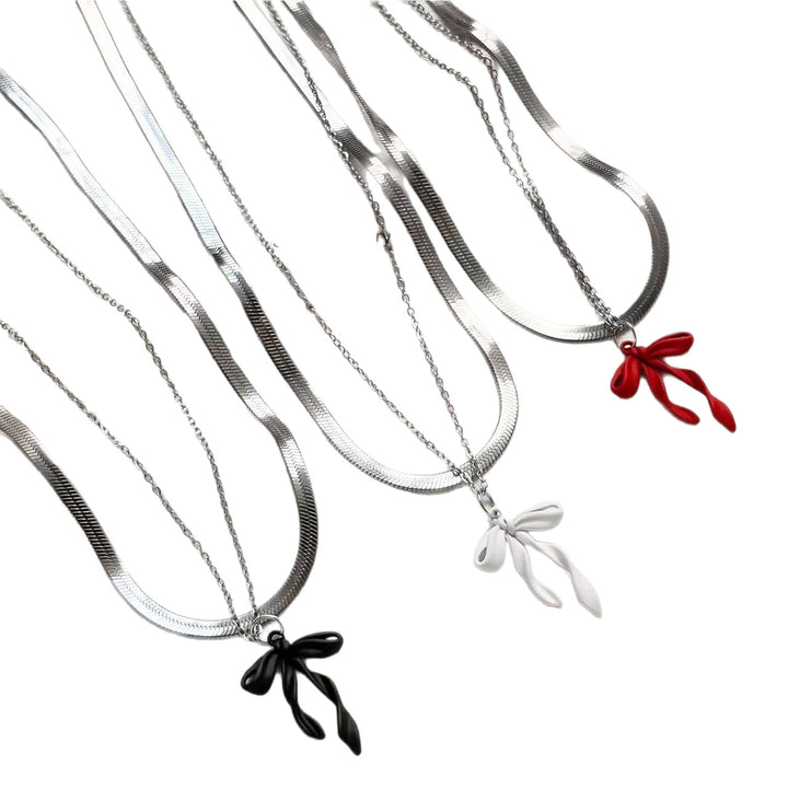 Elegant Double Chain Bow Pendant Necklace Kalsten