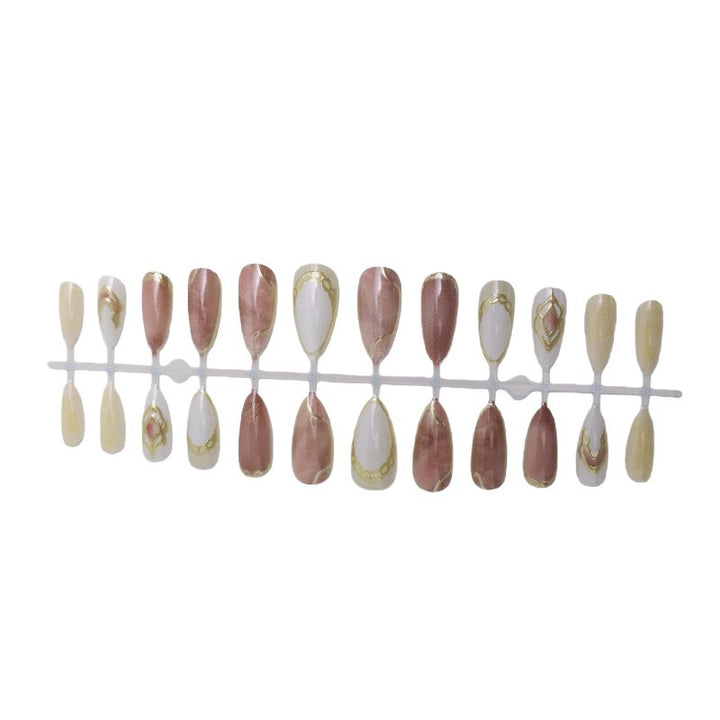 Artificial nails with floral gold accents and glossy finish Kalsten