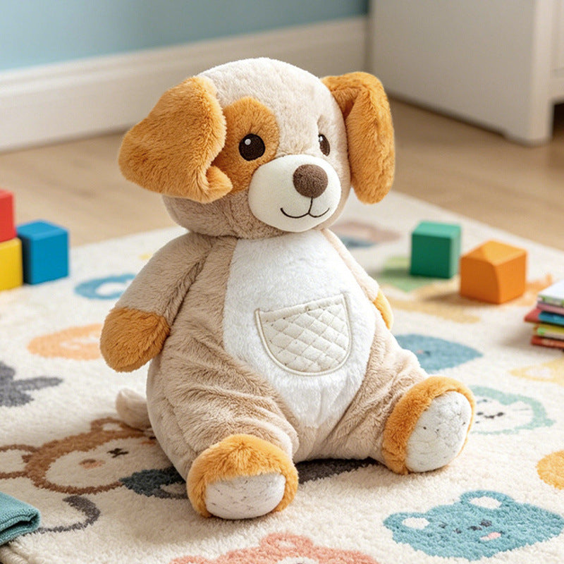 Plush Sit-Ready Puppy Nursery Companion with Quilted Front Pocket and Bean-Fill Base Kalsten