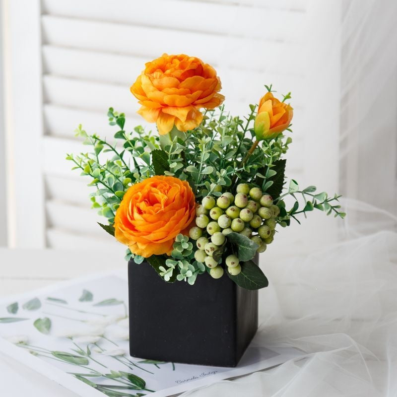 Lifelike Floral Arrangement in Decorative Square Planter