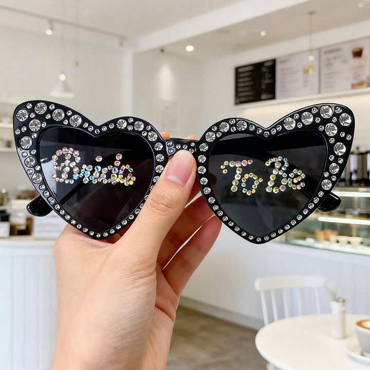 Rhinestone-Accented Heart-Shaped Sunglasses Kalsten