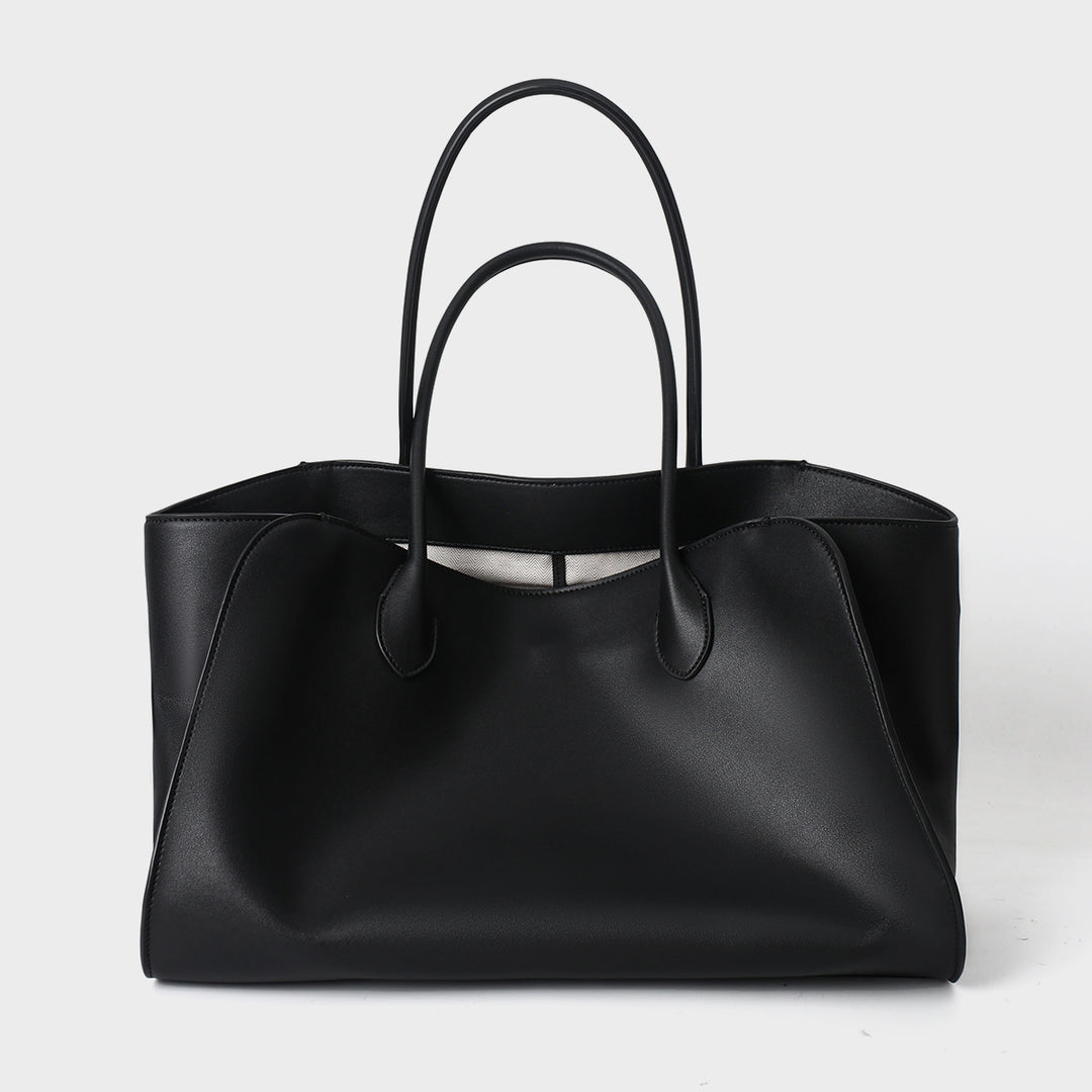 Structured Large Leather Tote Handbag with Double Top Handles