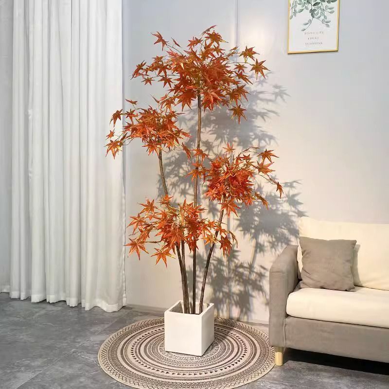 Lifelike Artificial Maple Tree with Decorative Basket