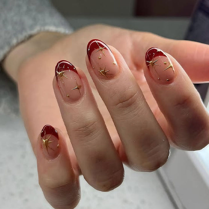 Artificial nail set with glamorous star designs and elegant color gradient Kalsten