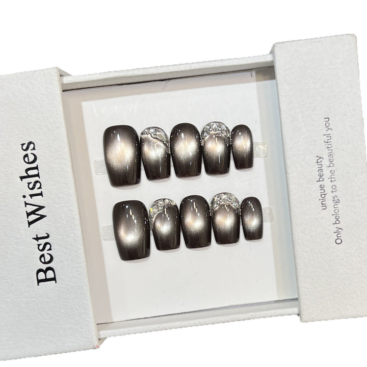 Elegant Press-On Nail Art Set with Rhinestone Accents Kalsten