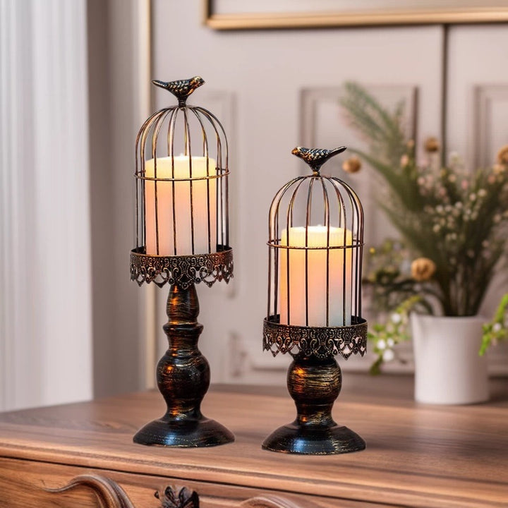 Antique-Style Distressed Metal Birdcage Tabletop Candle Holder & Display Stand Kalsten