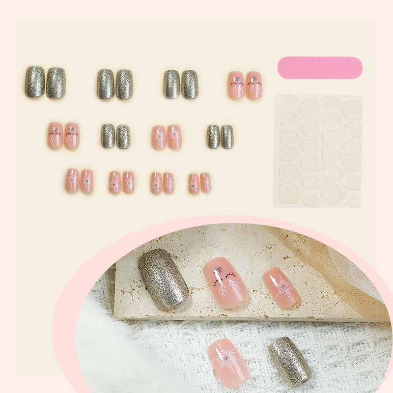 Artificial nail set with sparkling glitter and delicate designs Kalsten