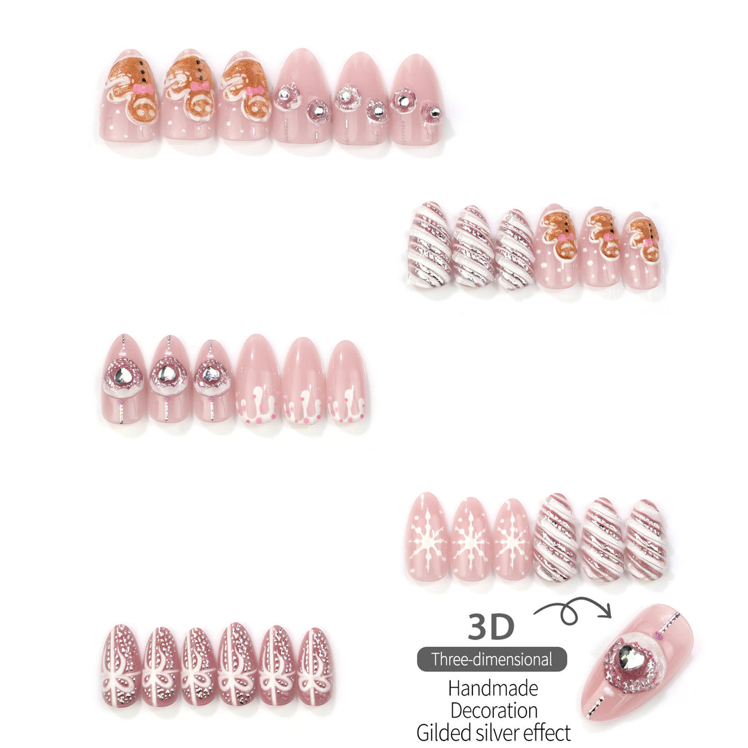 Festive Gingerbread-Themed Press-On Nail Art Set
