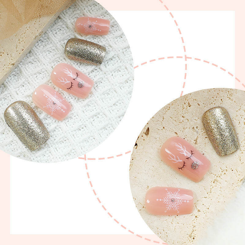 Artificial nail set with sparkling glitter and delicate designs Kalsten