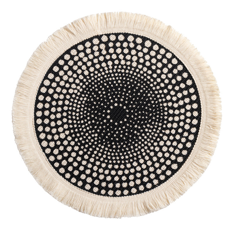Round woven Boho rug mat with decorative fringes Kalsten