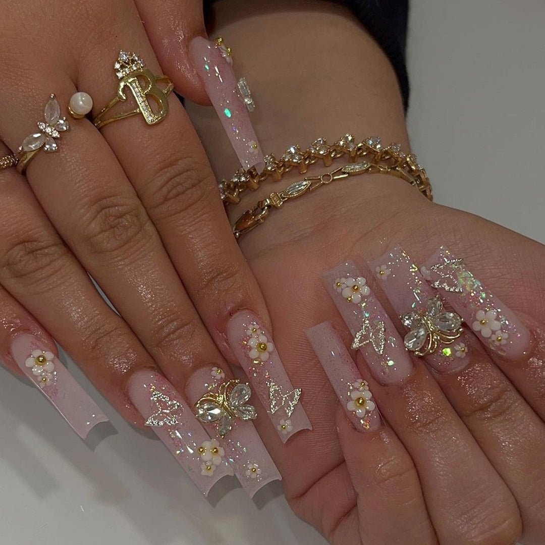 Glamorous artificial nail set with 3D bows and glitter stones Kalsten