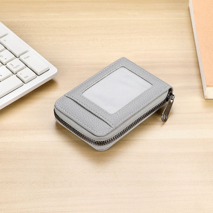RFID-Blocking Textured Leather Zip Card Holder Kalsten