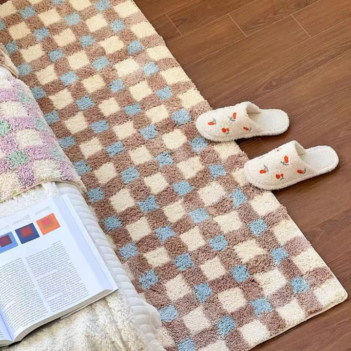 Cozy Checkered Shaggy Bath Mat Kalsten