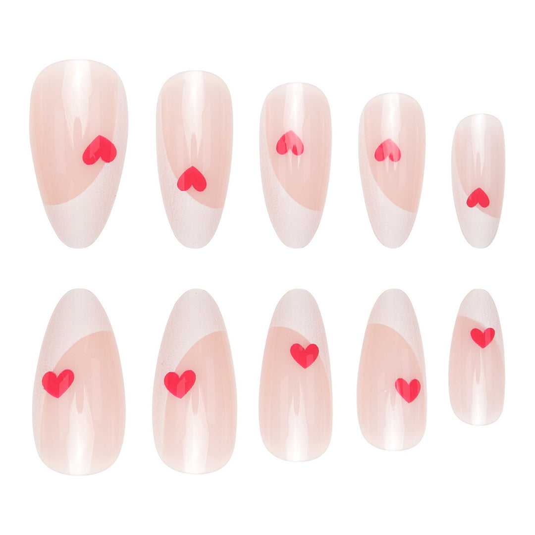 Elegant French Tip Press-On Nails with Heart Accents Kalsten