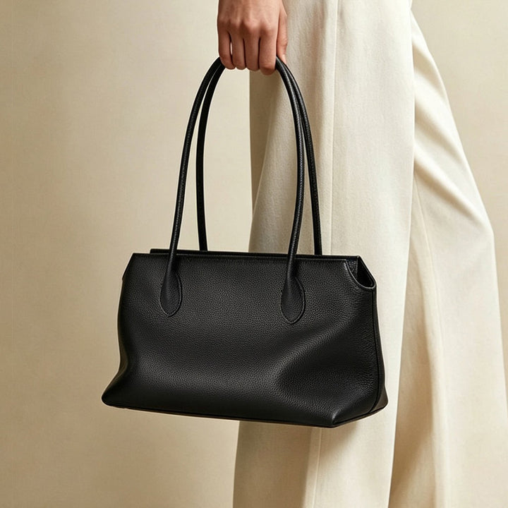 Slim Rectangular Pebbled Tote with Extended Shoulder Straps