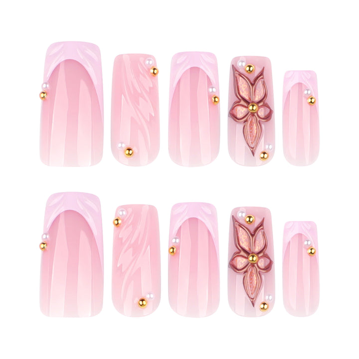 Artistic acrylic nails with flower design and glitter variations Kalsten