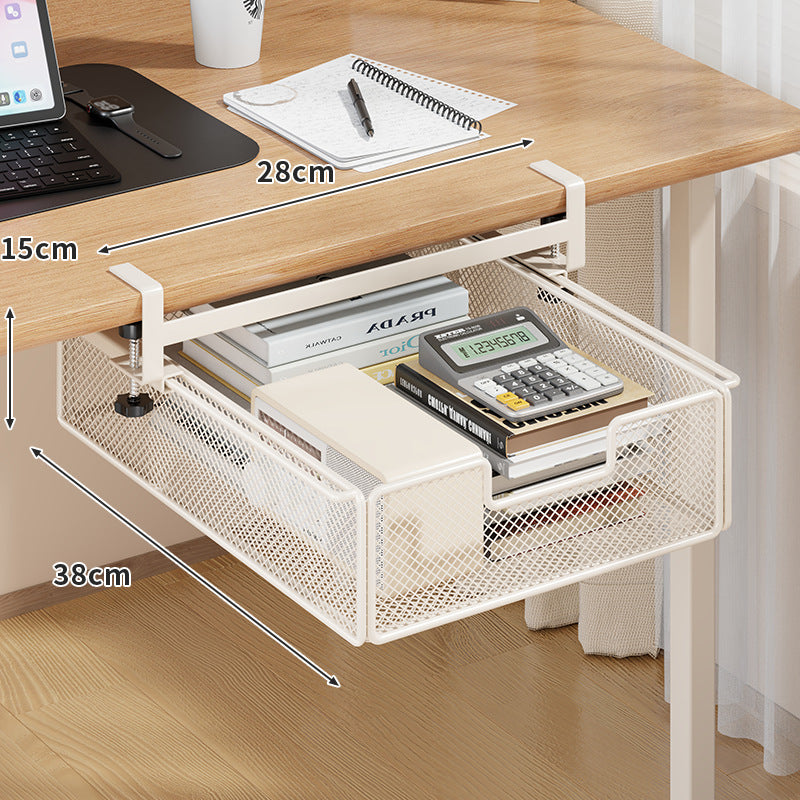 Under-Desk Sliding Mesh Storage Drawer Organizer Clamp-On