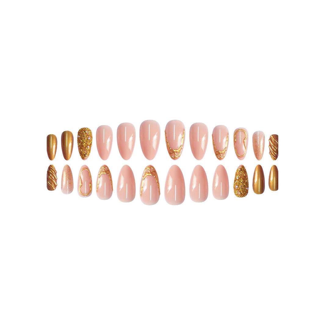 Elegant Gold-Decorated Press-On Nail Set Kalsten
