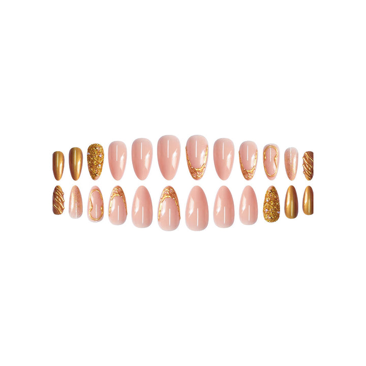 Elegant Gold-Decorated Press-On Nail Set Kalsten
