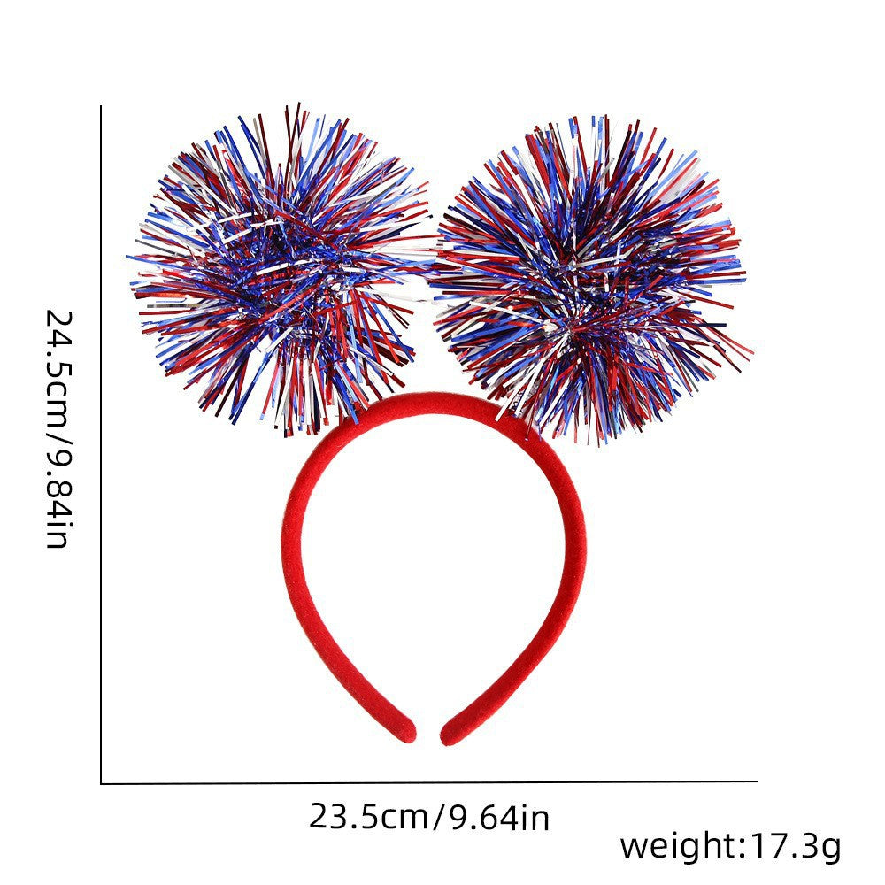 Women's Independence Day patriotic pompom headband with tinsel star toppers Kalsten