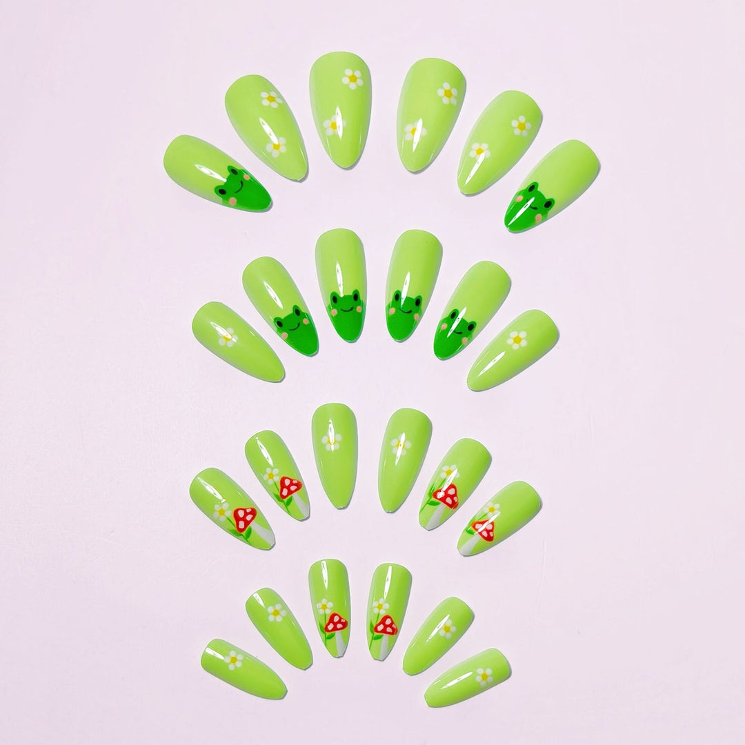 Artificial nails with cute frog and flower design Kalsten