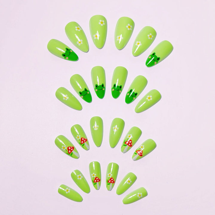 Artificial nails with cute frog and flower design Kalsten