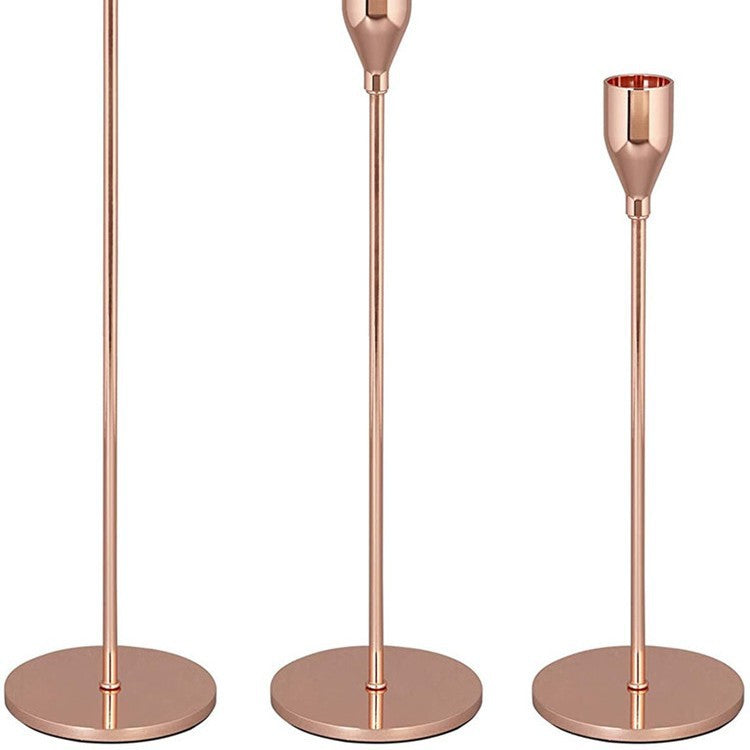 Modern Minimalist Taper Candle Holder Set with Polished Metal Finish Kalsten