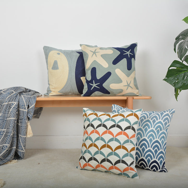 Cushion with artistic starfish pattern
