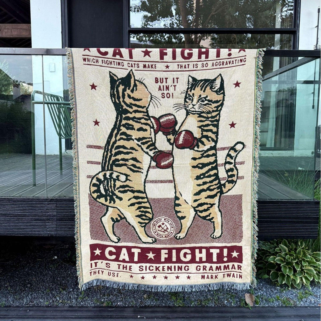 Whimsical Cat-Themed Woven Throw Blanket