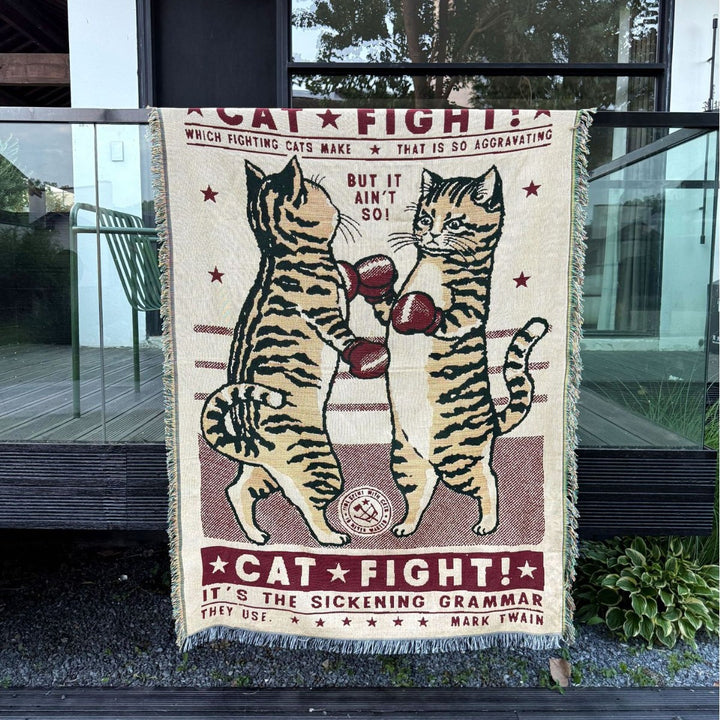 Whimsical Cat-Themed Woven Throw Blanket