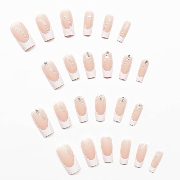 Elegant artificial nail set with high-gloss finish and rhinestone decorations Kalsten