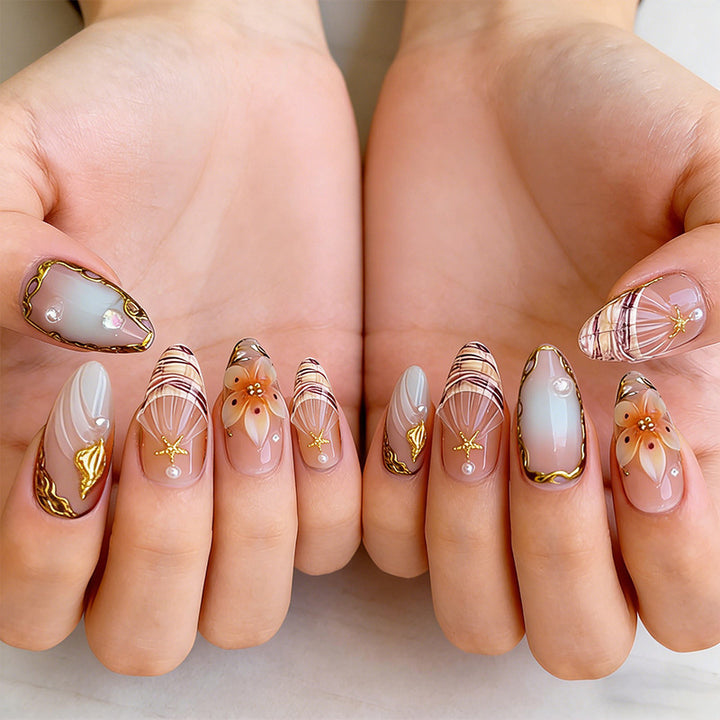Artificial nail set with delicate flower and glitter decorations Kalsten