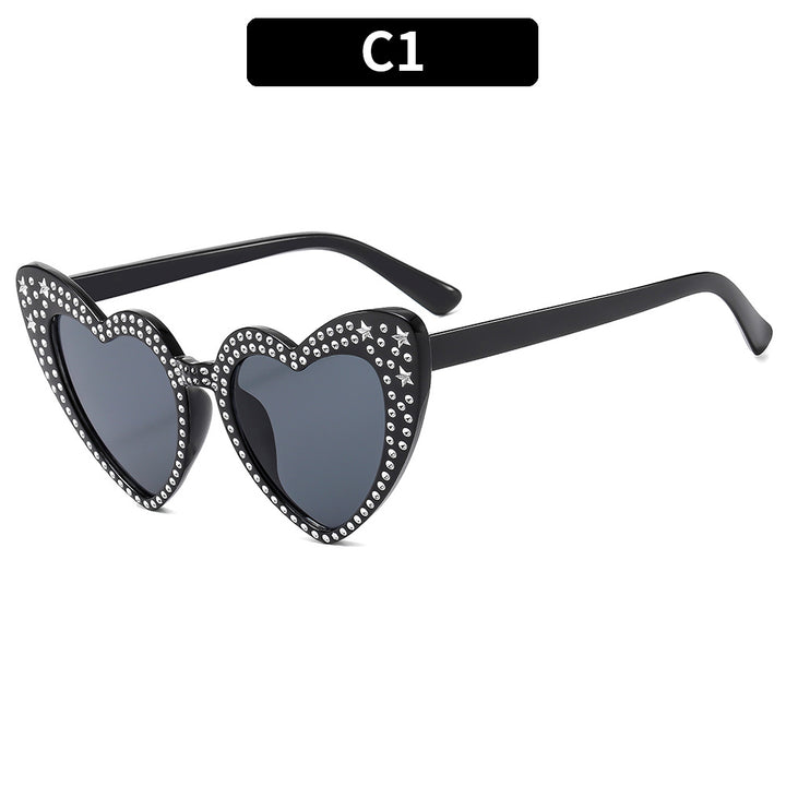 Heart-Shaped Rhinestone Embellished Sunglasses