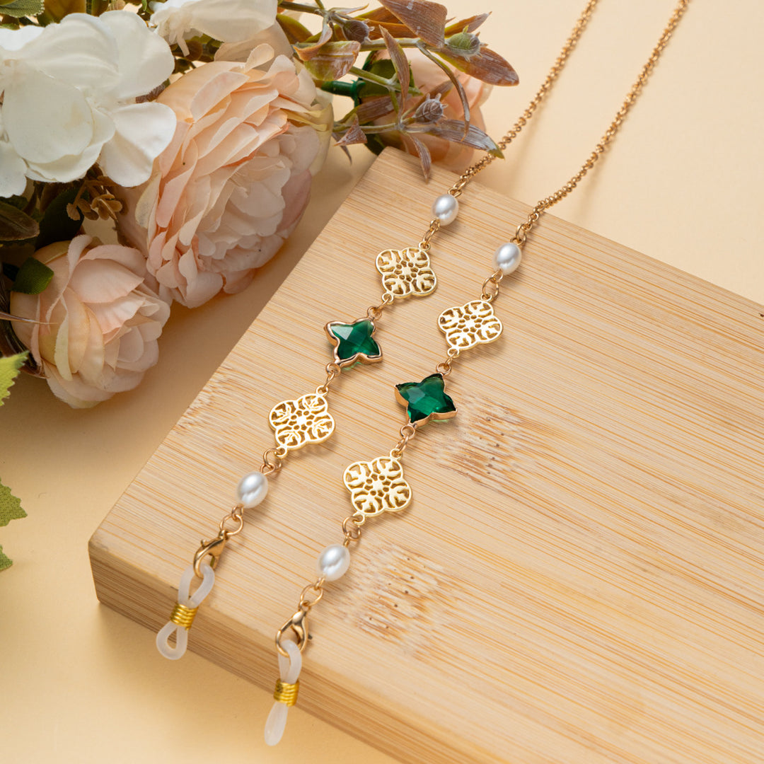 Elegant Gemstone and Pearl Eyewear Chain Kalsten