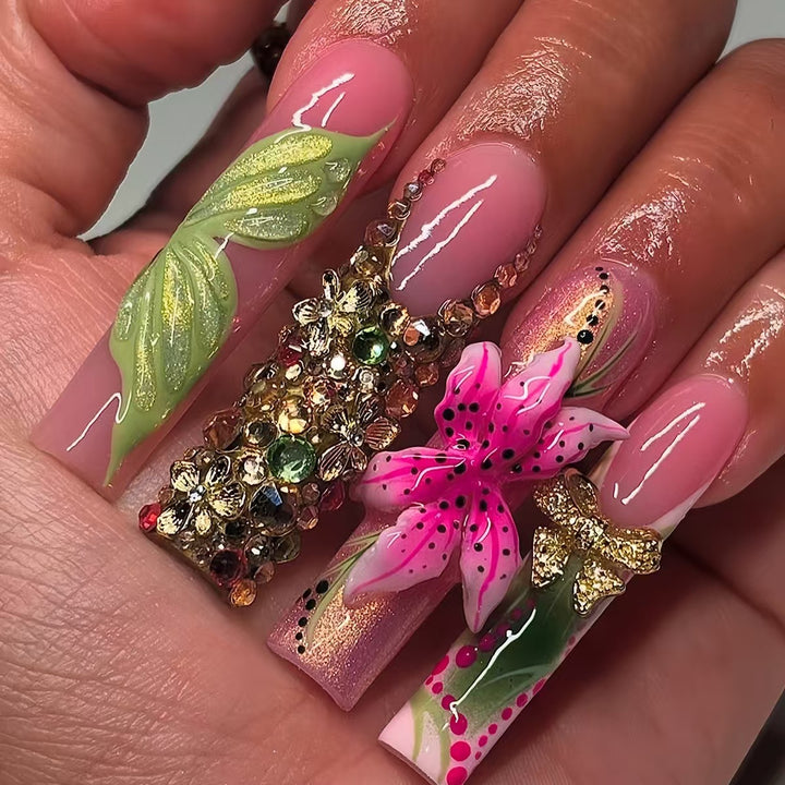 Artistic Floral Press-On Nail Set Kalsten