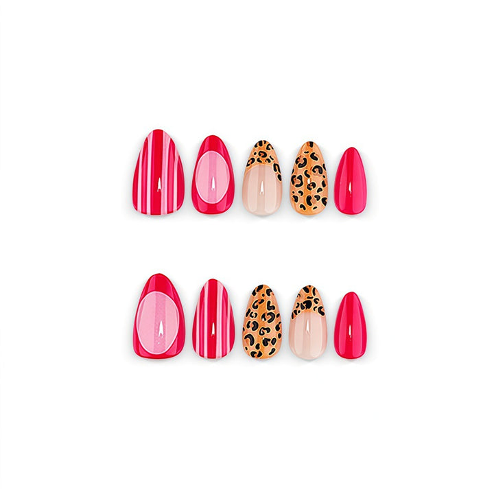 Artificial Nail Set with Stylish Leopard and Stripe Pattern Kalsten