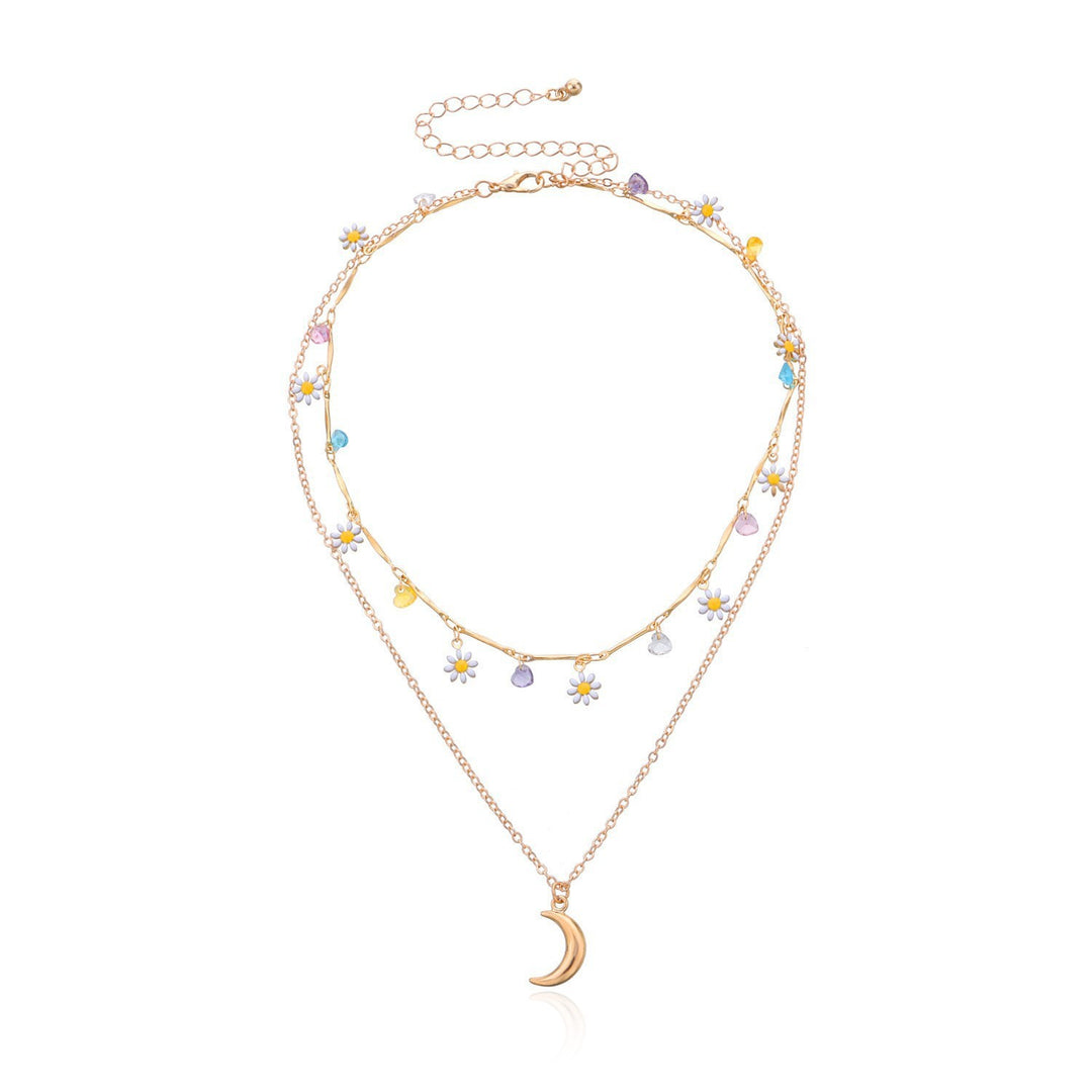 Layered Moon and Daisy Pendant Necklace Kalsten