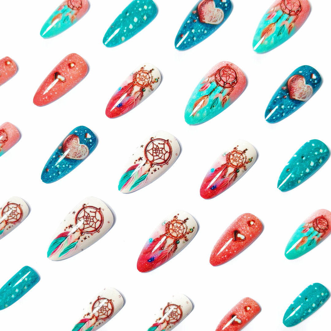 Artificial nails with intricate dreamcatcher design Kalsten