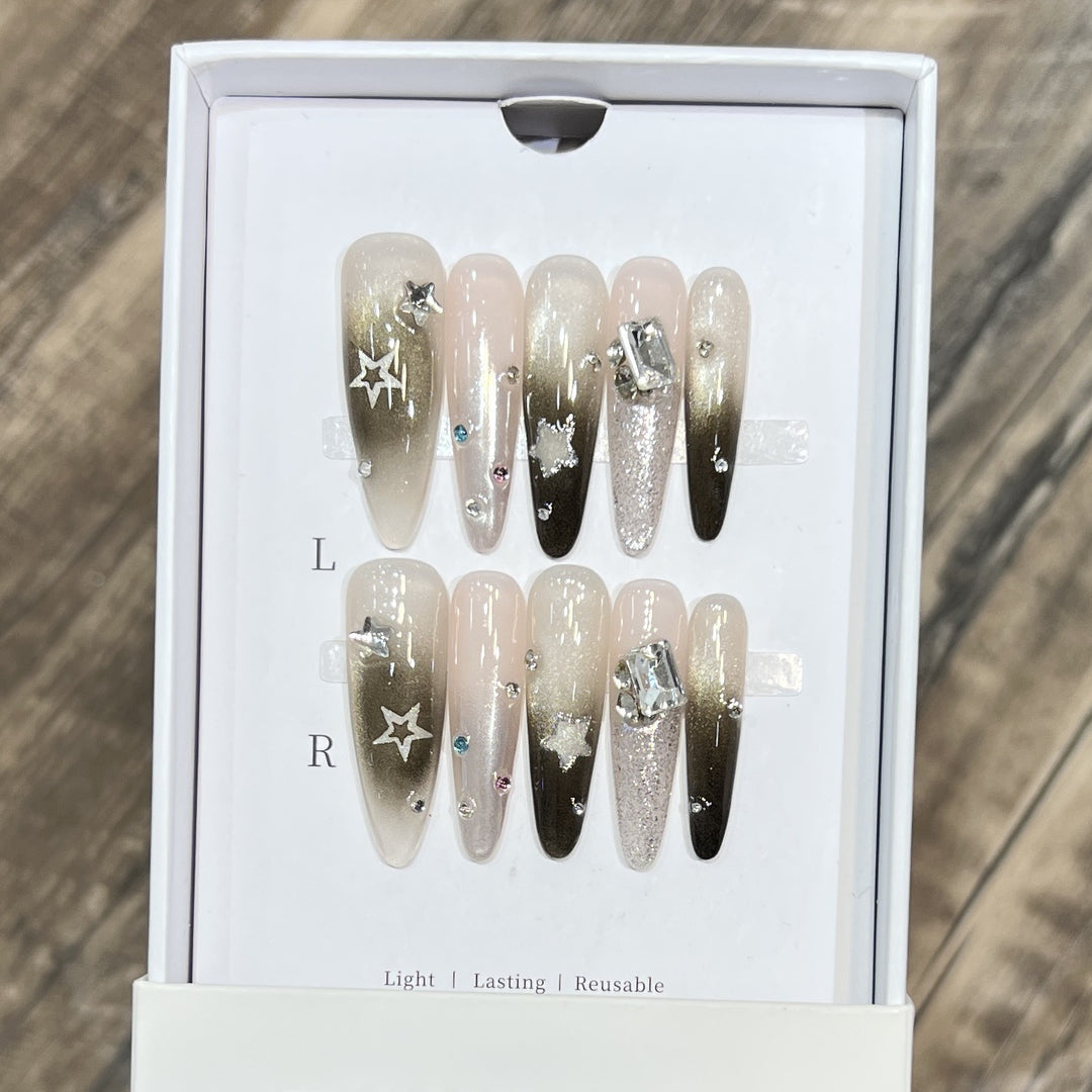Artistic Stiletto Press-On Nail Set with Decorative Rhinestones Kalsten