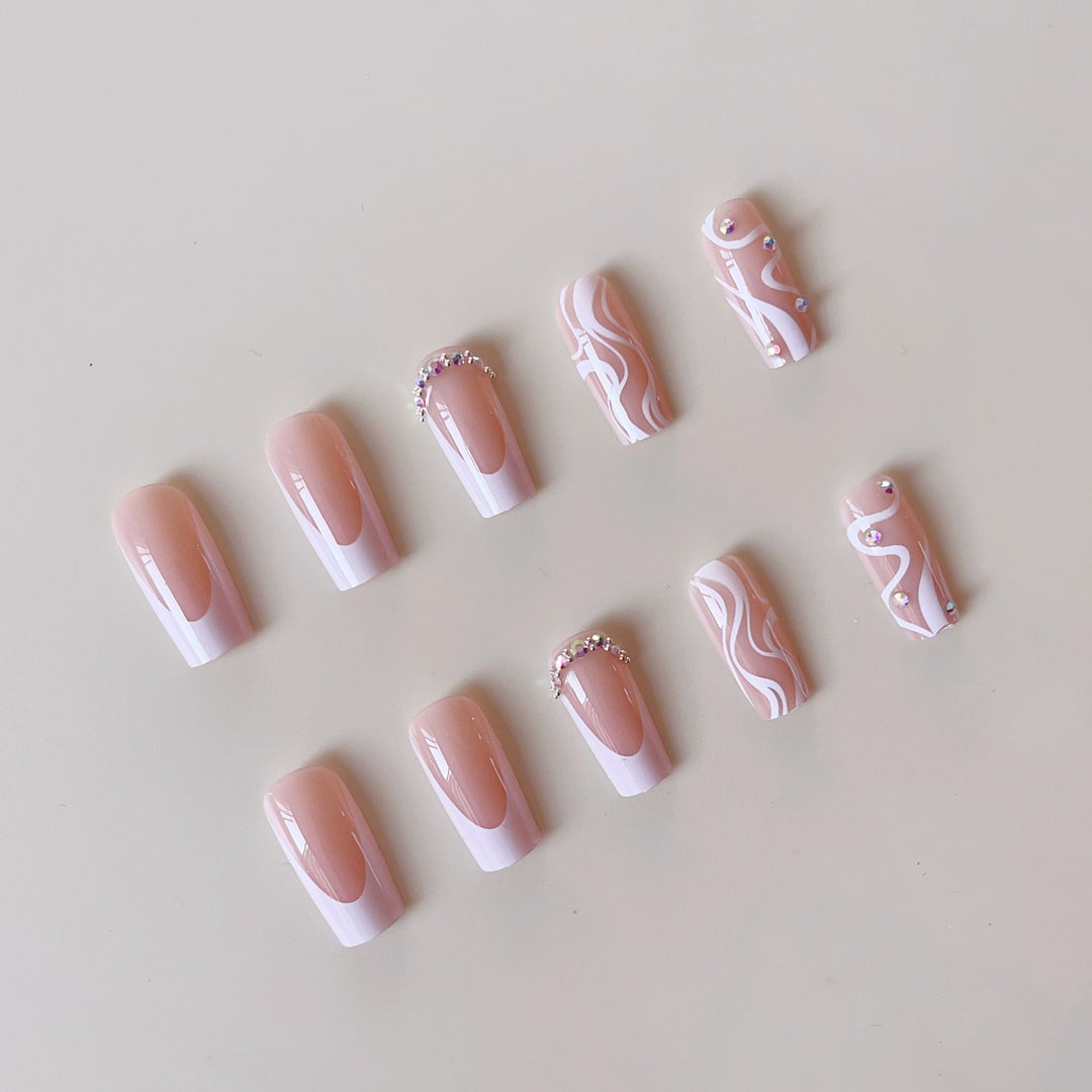 Artificial nail set with elegant French design and creative accents Kalsten