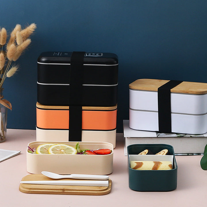 Dual-Tiered Bamboo Top Lunch Box