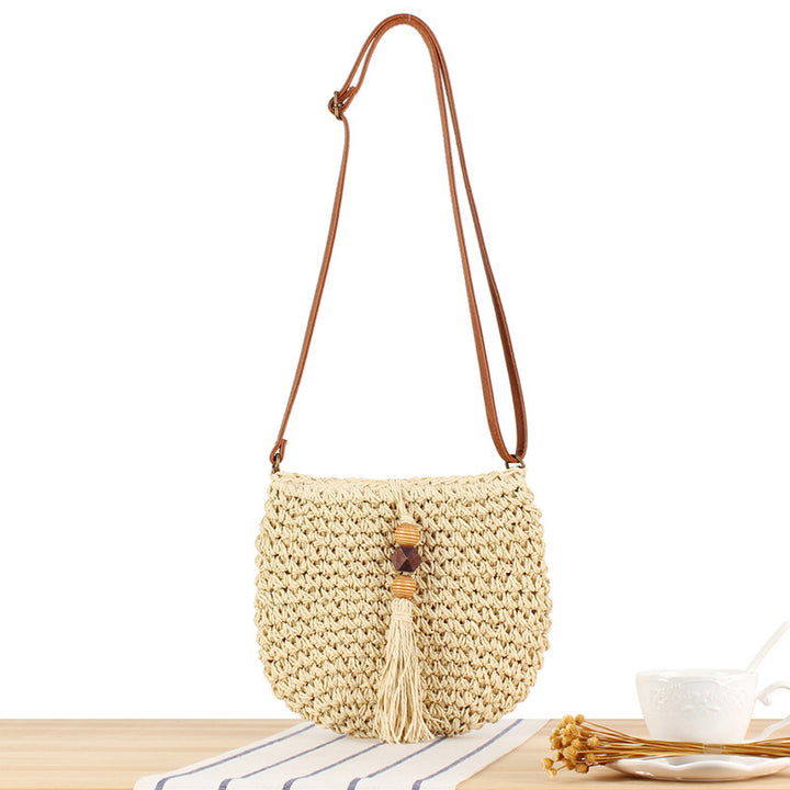 Braided shoulder bag with tassels and wooden decorations Kalsten