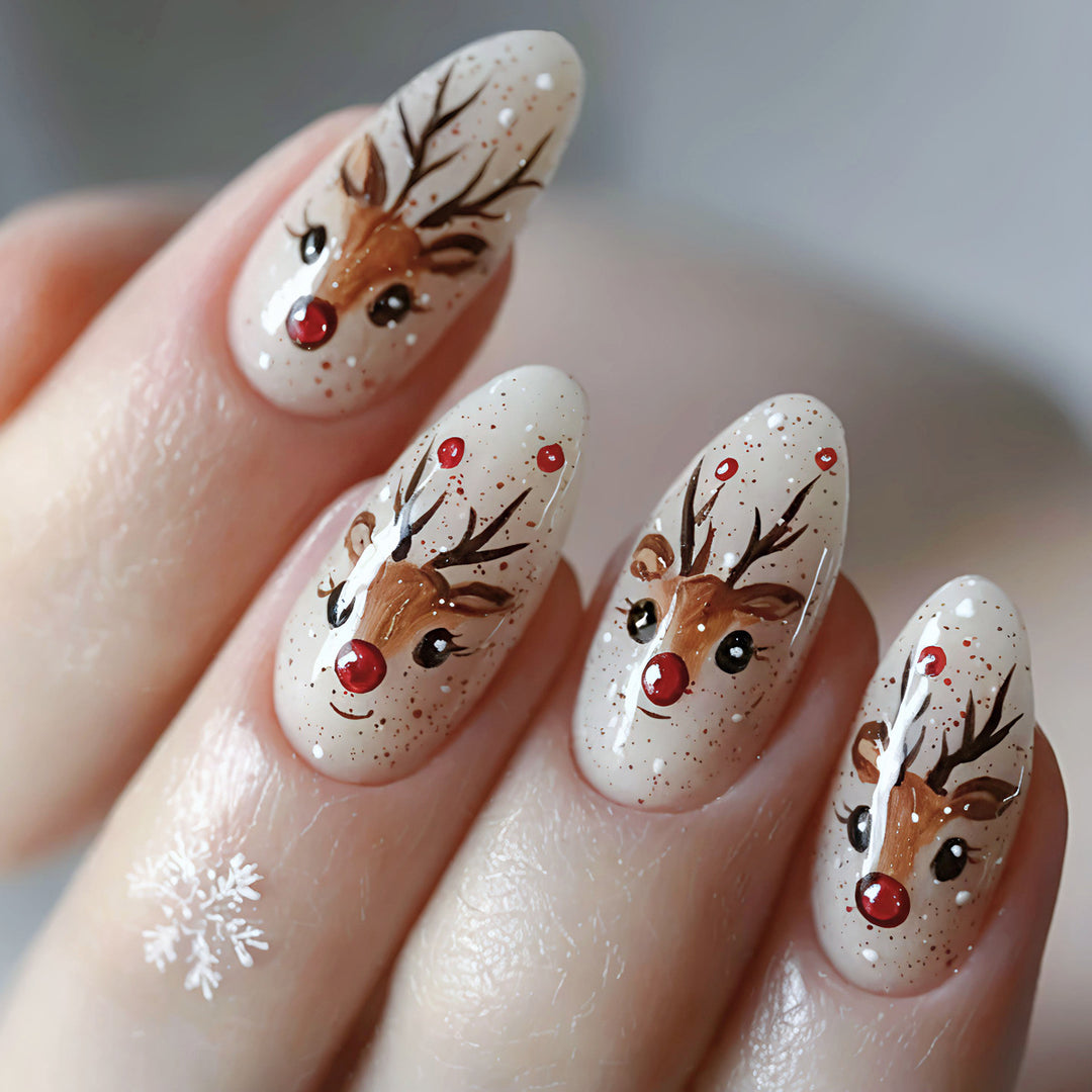 Artifical nails with Festive Reindeer Motif Kalsten